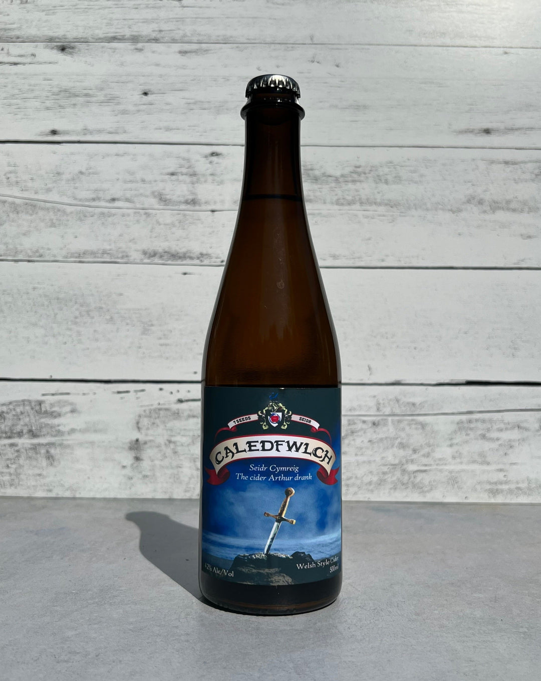 500 mL bottle of 7 Seeds Seidr - Caledfwlch Cider - Seidr Cymreig The Cider Arthur drank - Welsh Style Cider