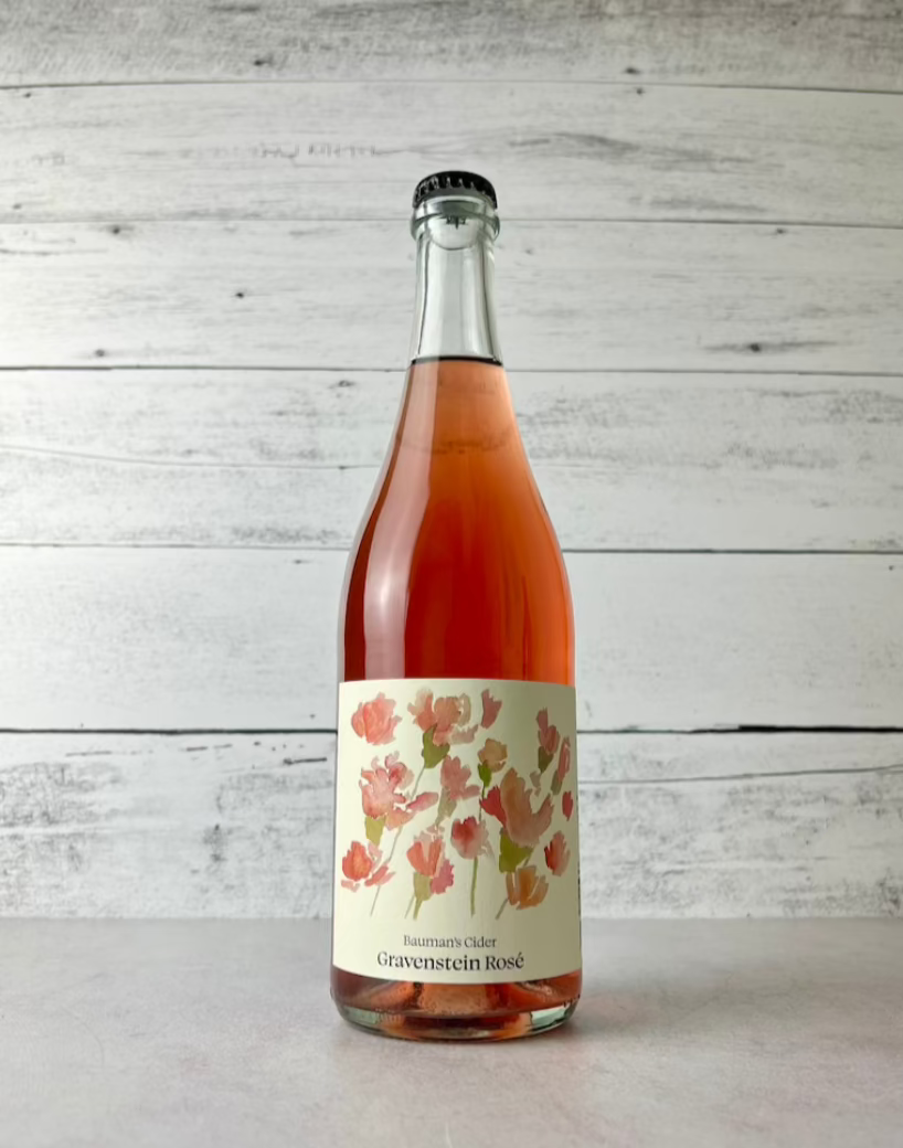 750 mL bottle of Bauman's Cider Gravenstein Rosé