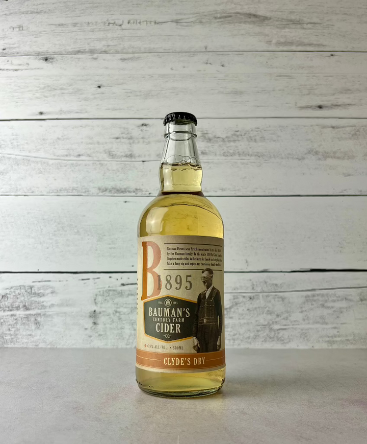 500 mL bottle of Bauman's Cider Clyde's Dry