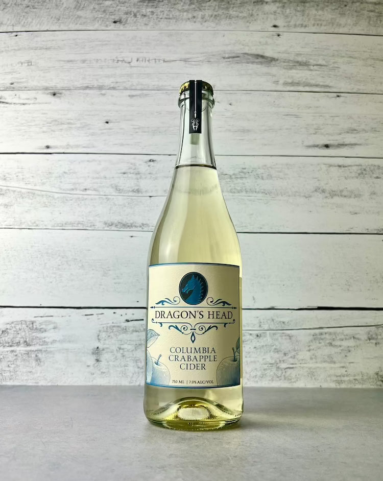 750 mL clear glass bottle of Dragon's Head Columbia Crabapple Cider