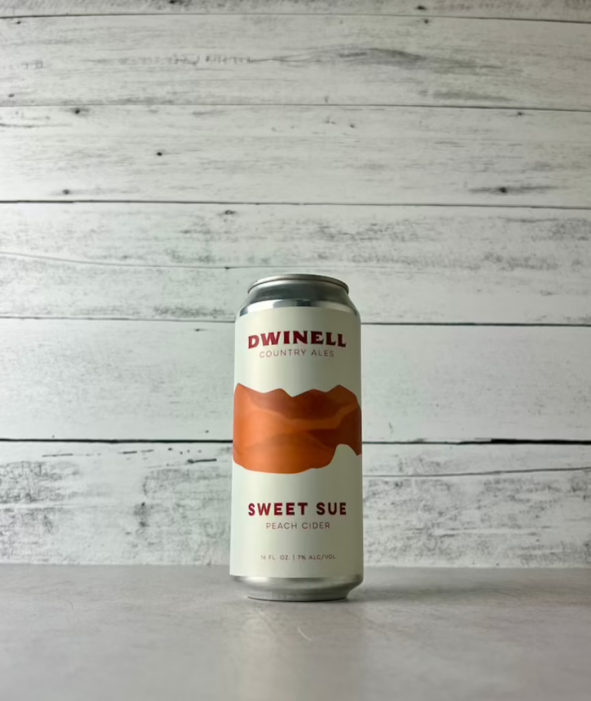 16 oz can of Dwinell Country Ales Sweet Sue Peach Cider