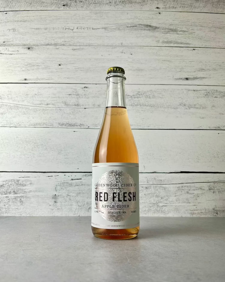 500 mL bottle of Greenwood Cider Red Flesh Apple Cider - Seattle, Wa