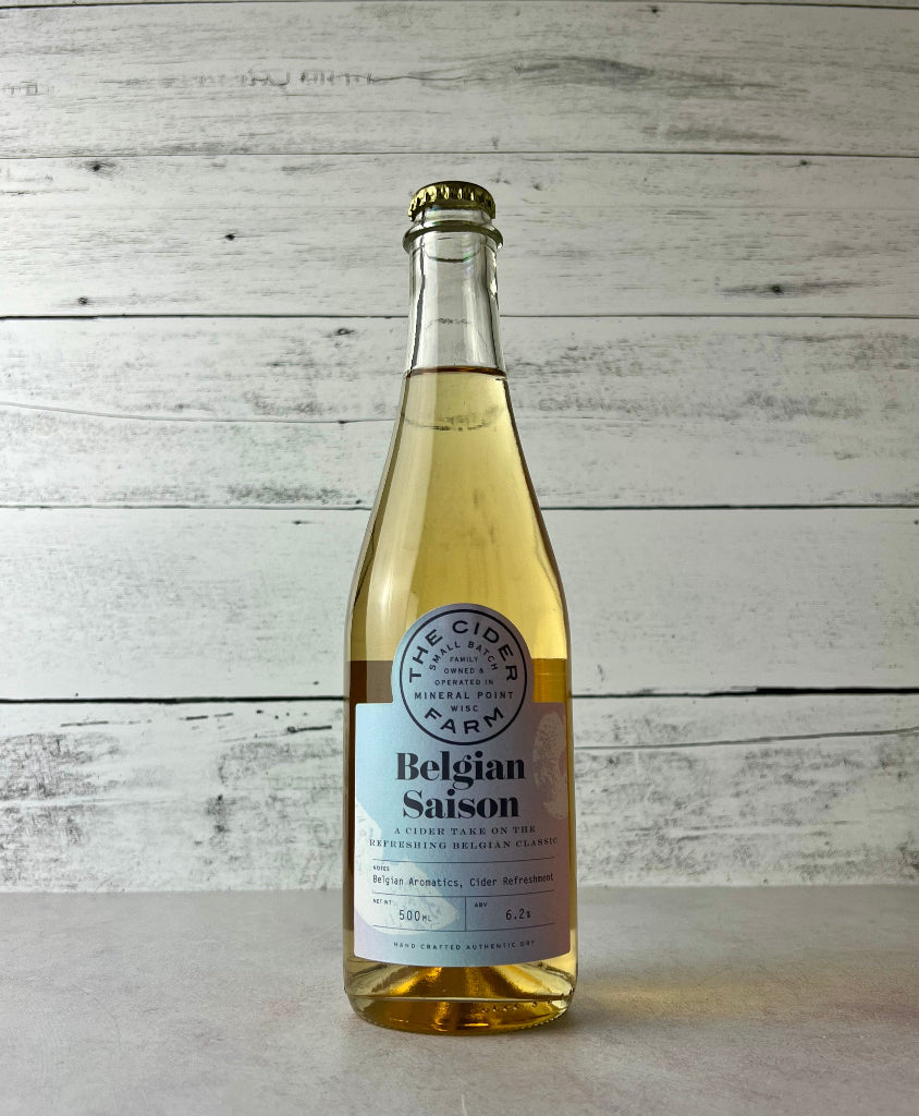 500 mL bottle of The Cider Farm Belgian Saison - A CiderTake on the Refreshing Belgian Classic | Belgian Aromatics, Cider Refreshment