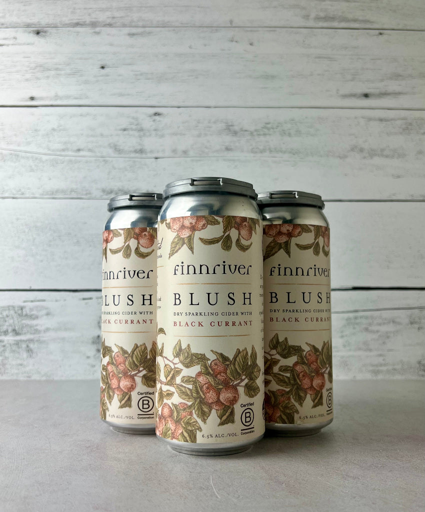 4-pack of 16 oz cans of Finnriver Blush - Dry Sparkling Cider with Black Currnt