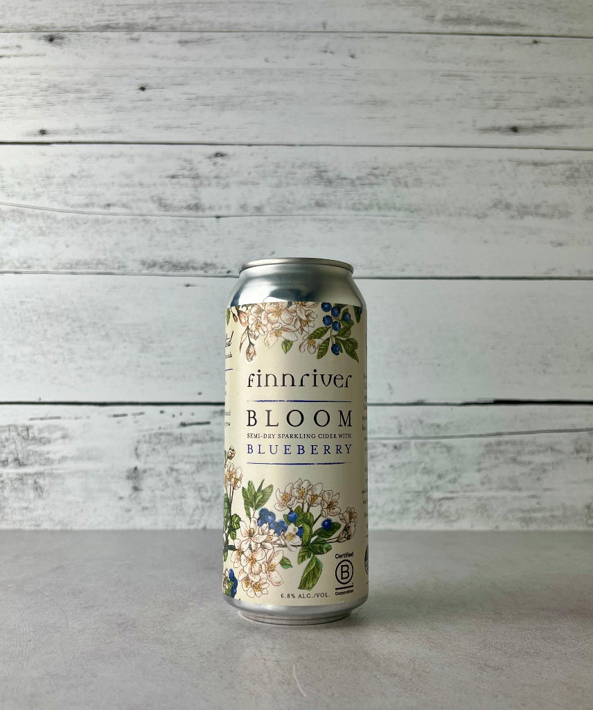 16 oz can of Finnriver Bloom - Semi-Dry Sparkling Cider with Blueberry
