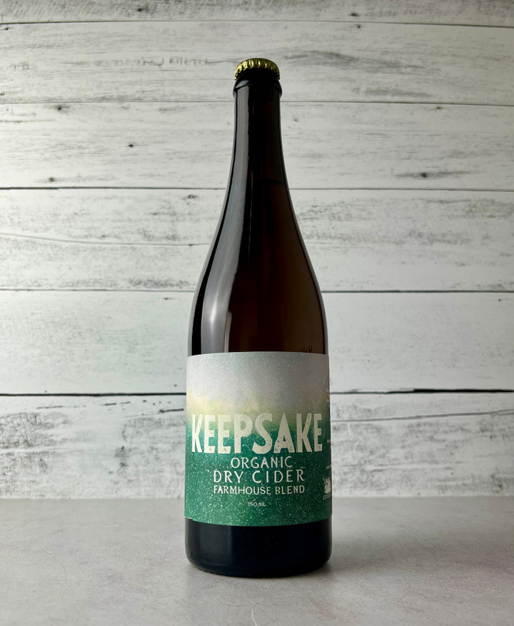 750 mL bottle of Keepsake Cider Organic Dry Cider Farmhouse Blend