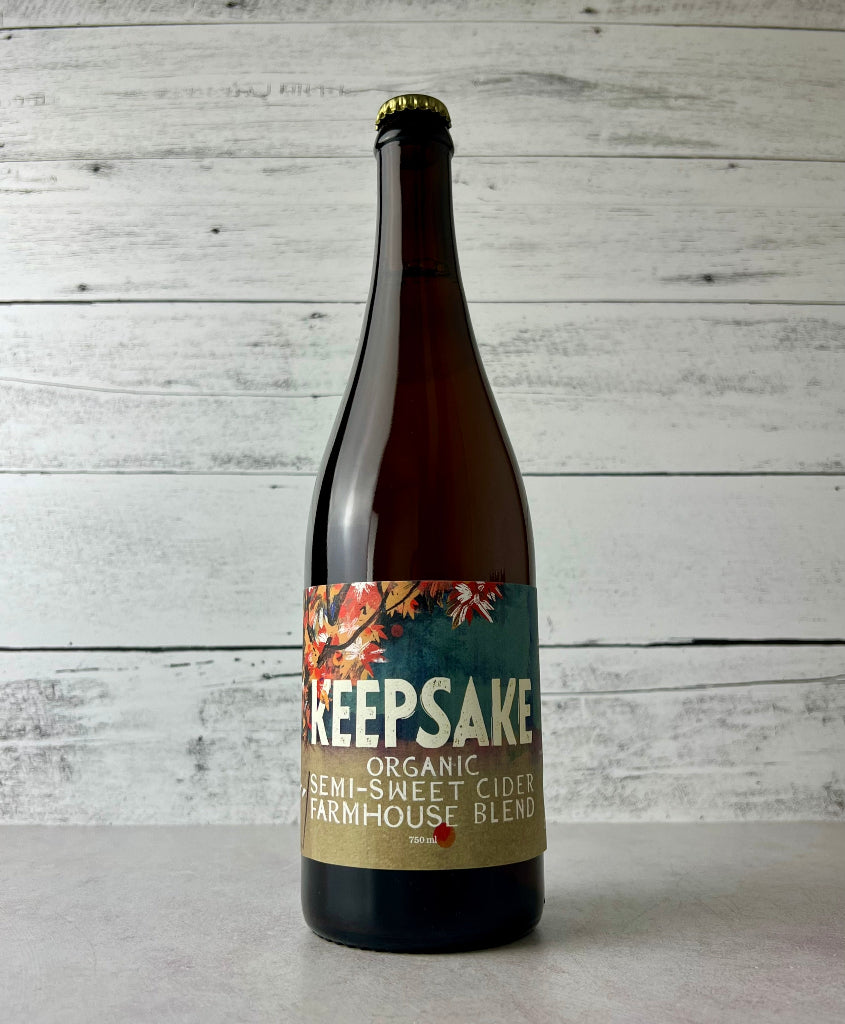 750 mL bottle of Keepsake Cider Organic Semi-Sweet Cider Farmhouse Blend