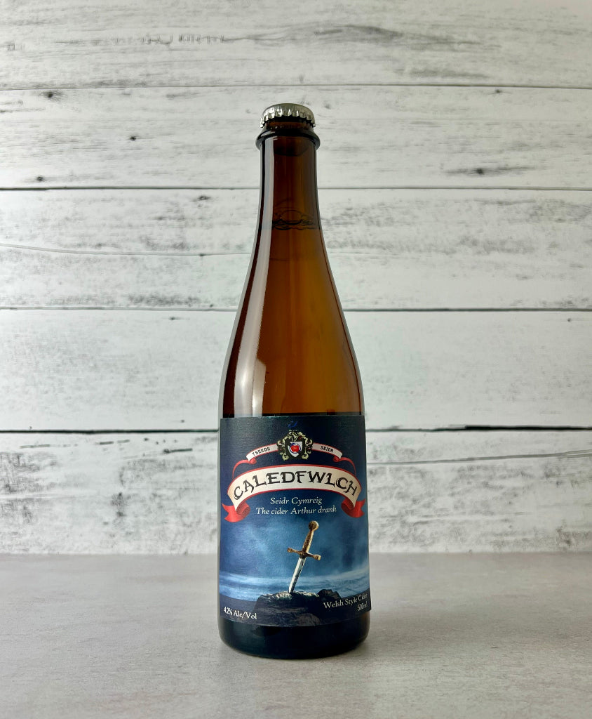 Photo of a 500 mL bottle of Seven Seeds Seidr Caledfwlch cider - Welsh Style Cider