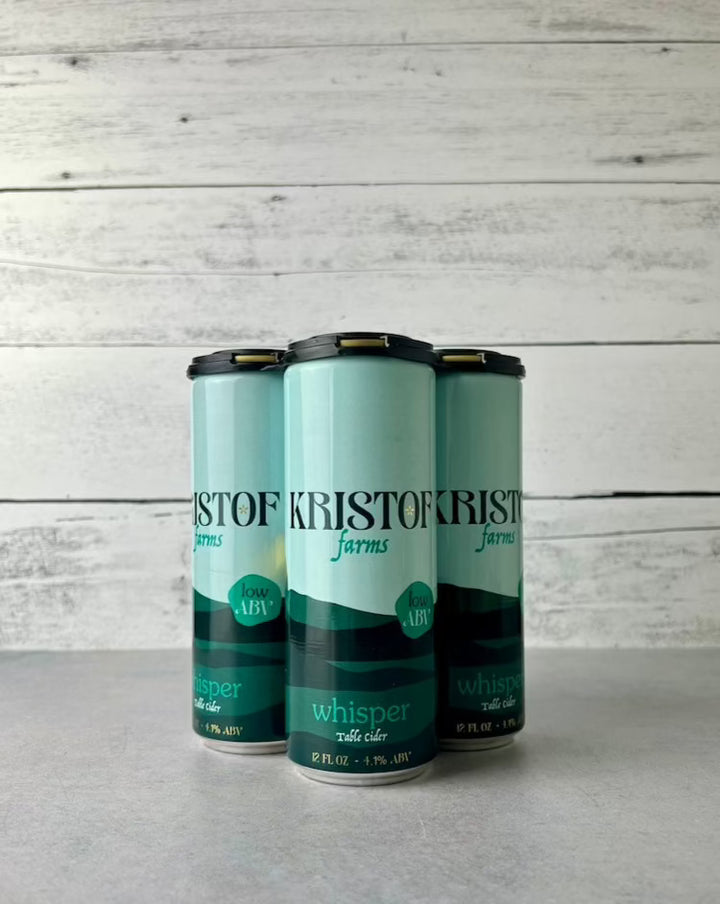 4-pack of 12 oz cans of Kristof Farms Whisper Table Cider - low ABV