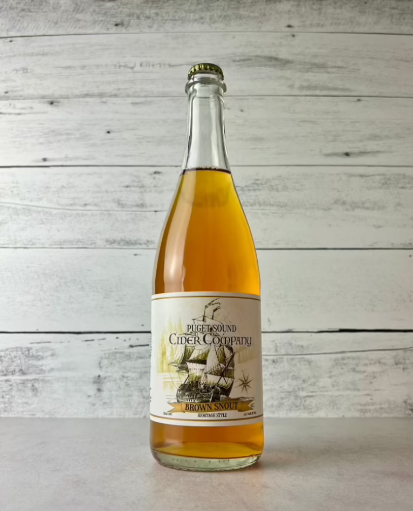 750 mL bottle of Puget Sound Cider Company Brown Snout cider - Heritage Style