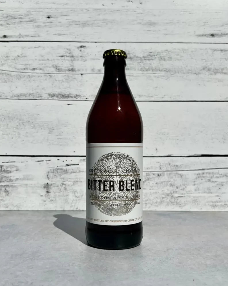 500 mL bottle of Greenwood Cider Bitter Blend - Heirloom Apple Cider