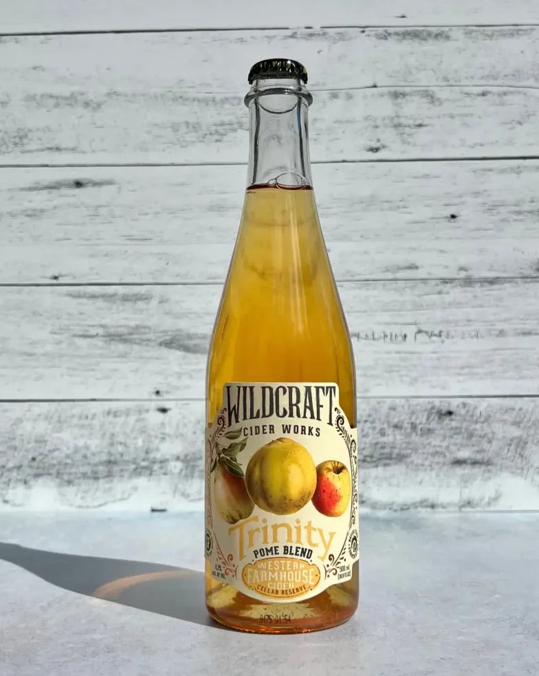 500 mL bottle of Wildcraft Ciderworks Trinity Pome Blend Western Farmhouse Cider