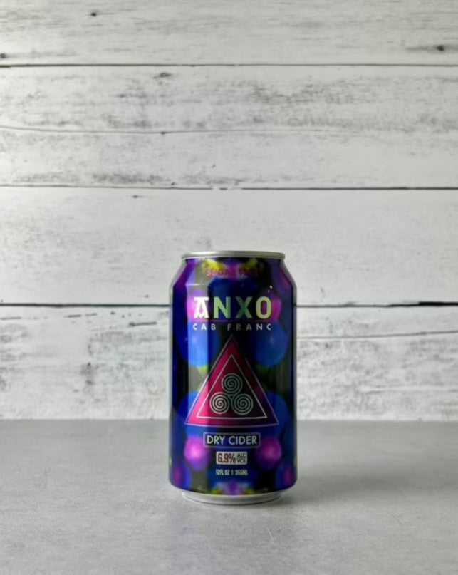 12 oz can of Anxo Cab Franc Dry Cider coferment