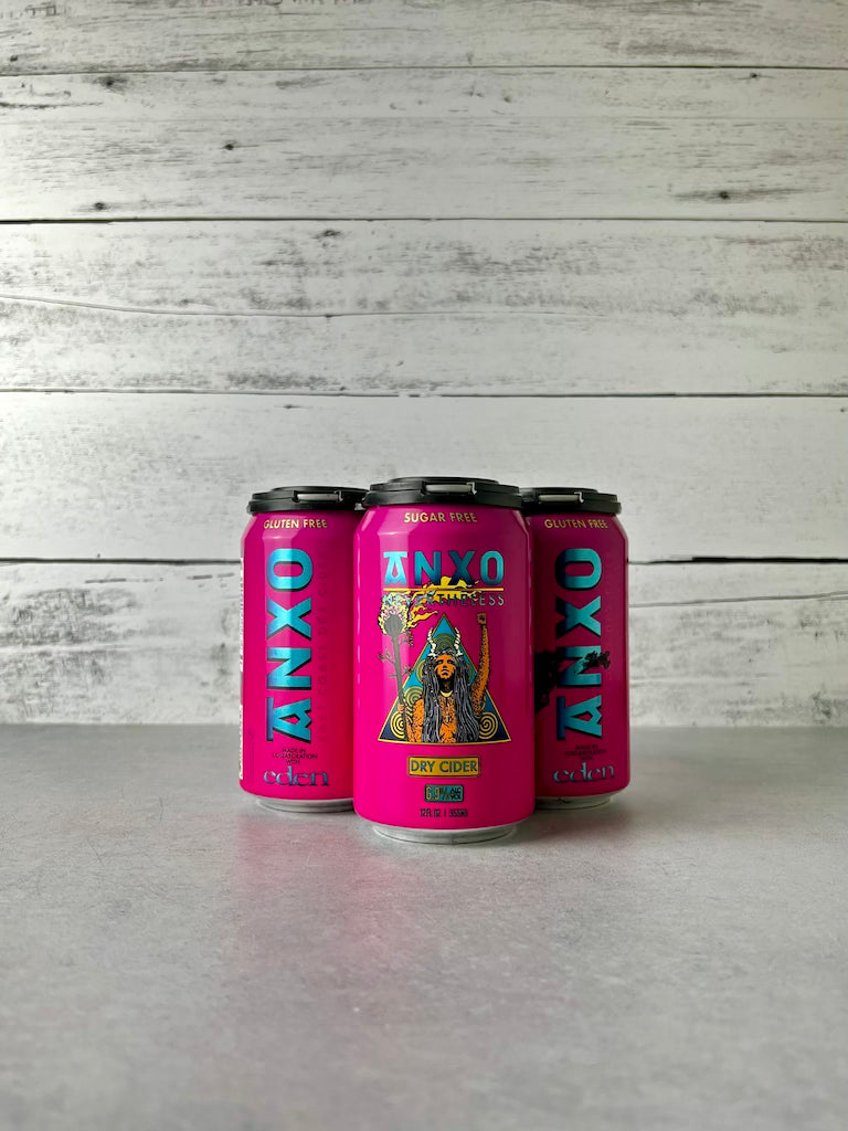 4-pack of 12 oz cans of Anxo Nevertheless Dry Cider collab with Eden Cider