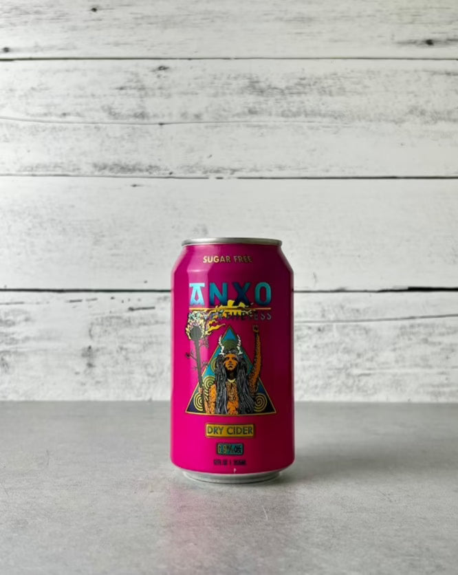 12 oz can of Anxo Nevertheless Dry Cider collab with Eden Cider