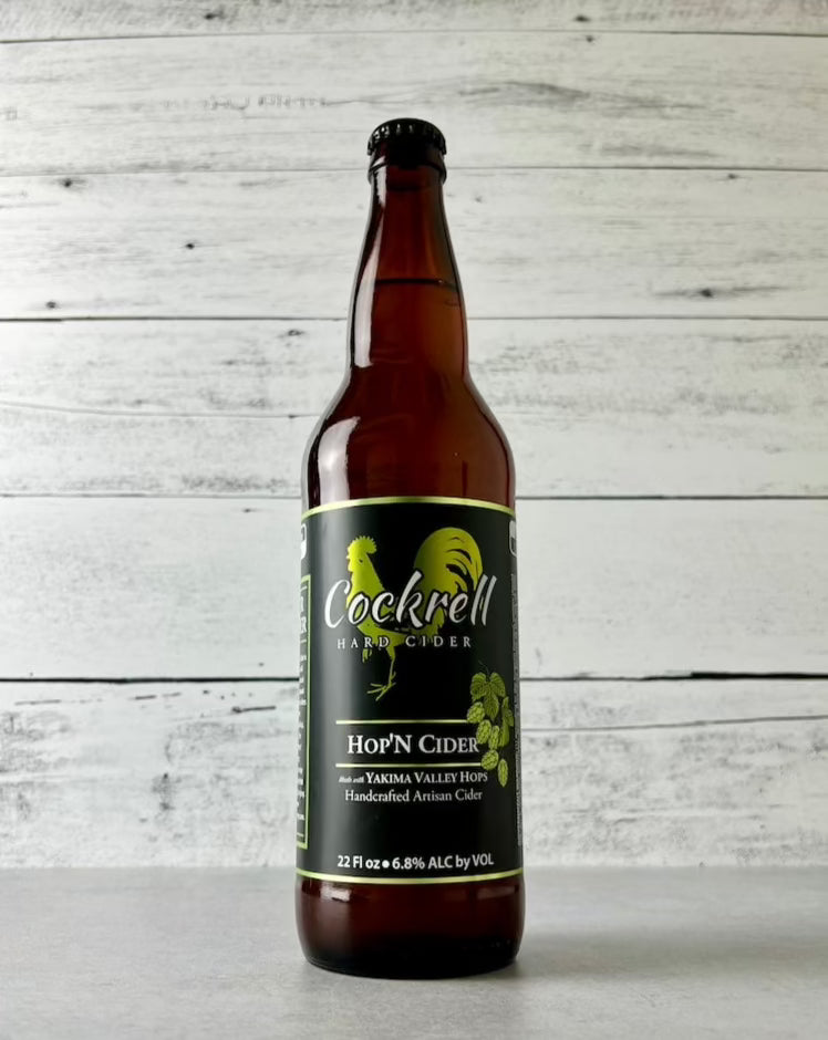 22 oz bottle of Cockrell Hard Cider - Hop'N Cider - made with Yakima Valley Hops - Handcrafted Artisan Cider