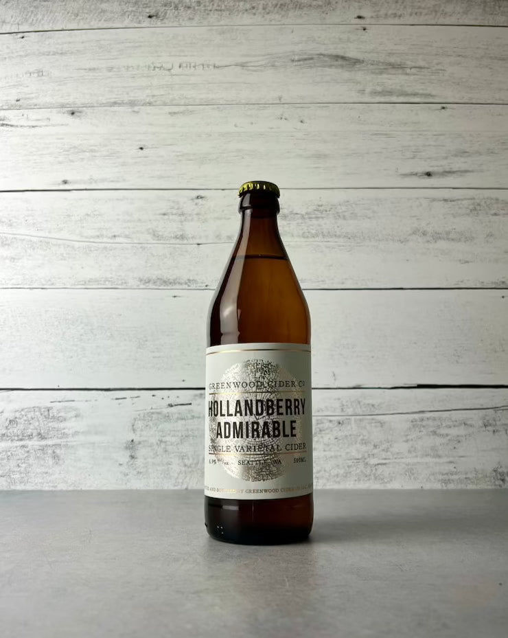 500 mL bottle of Greenwood Cider Hollandberry Admirable Single Varietal cider