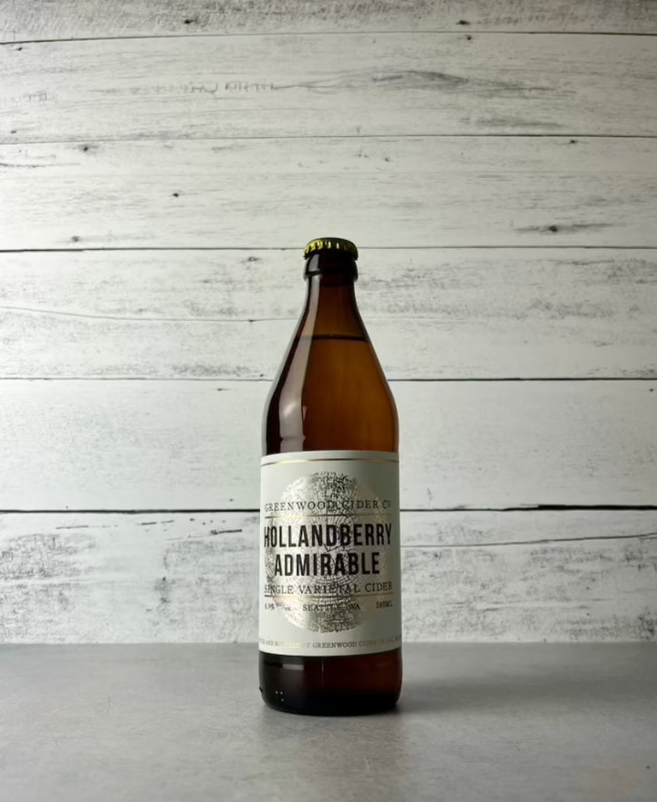 500 mL bottle of Greenwood Cider Hollandberry Admirable Single Varietal cider