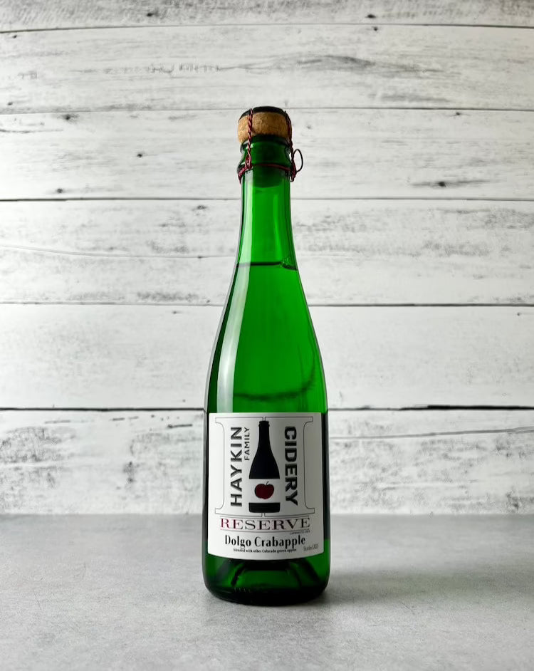 375 mL bottle of Haykin Family Cidery Reserve Dolgo Crabapple cider