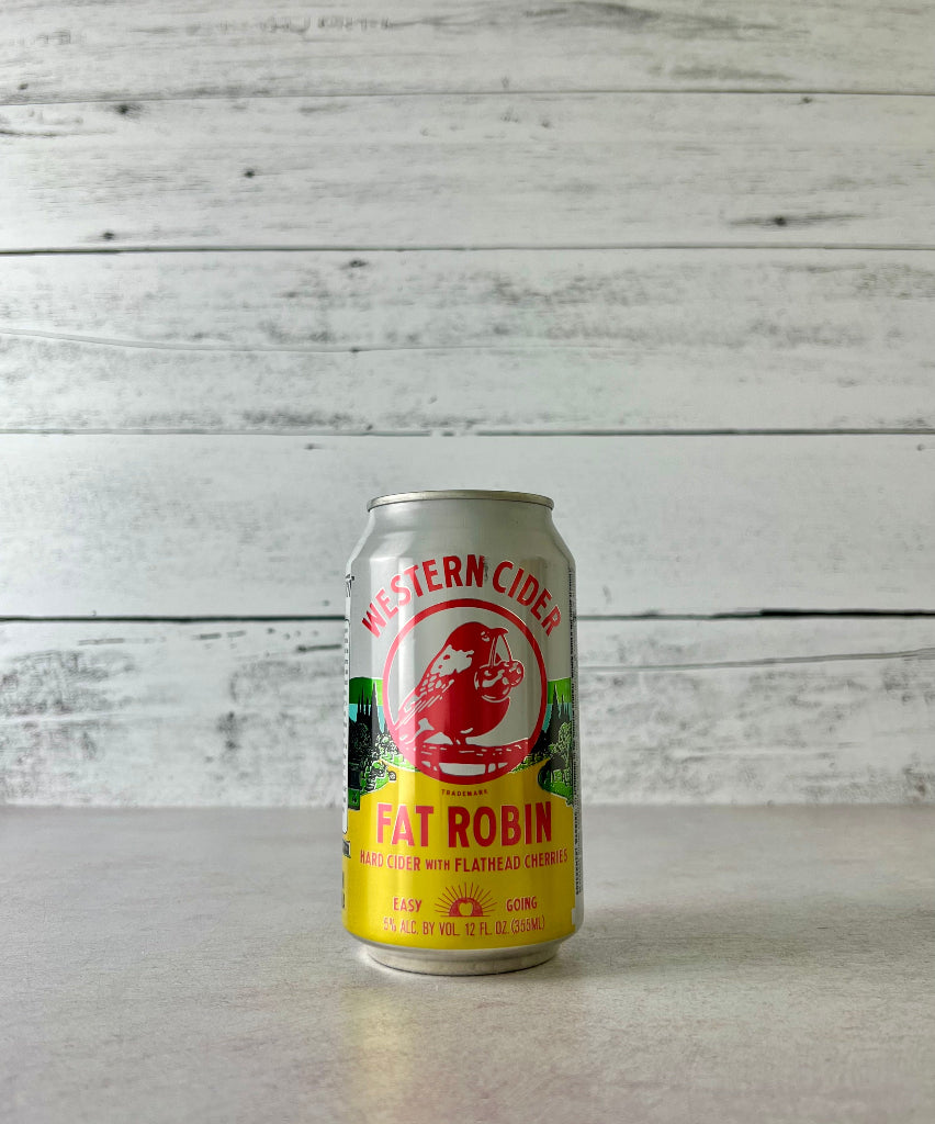 Photo of a 12 oz can of Western Cider - Fat Robin Cherry Cider 