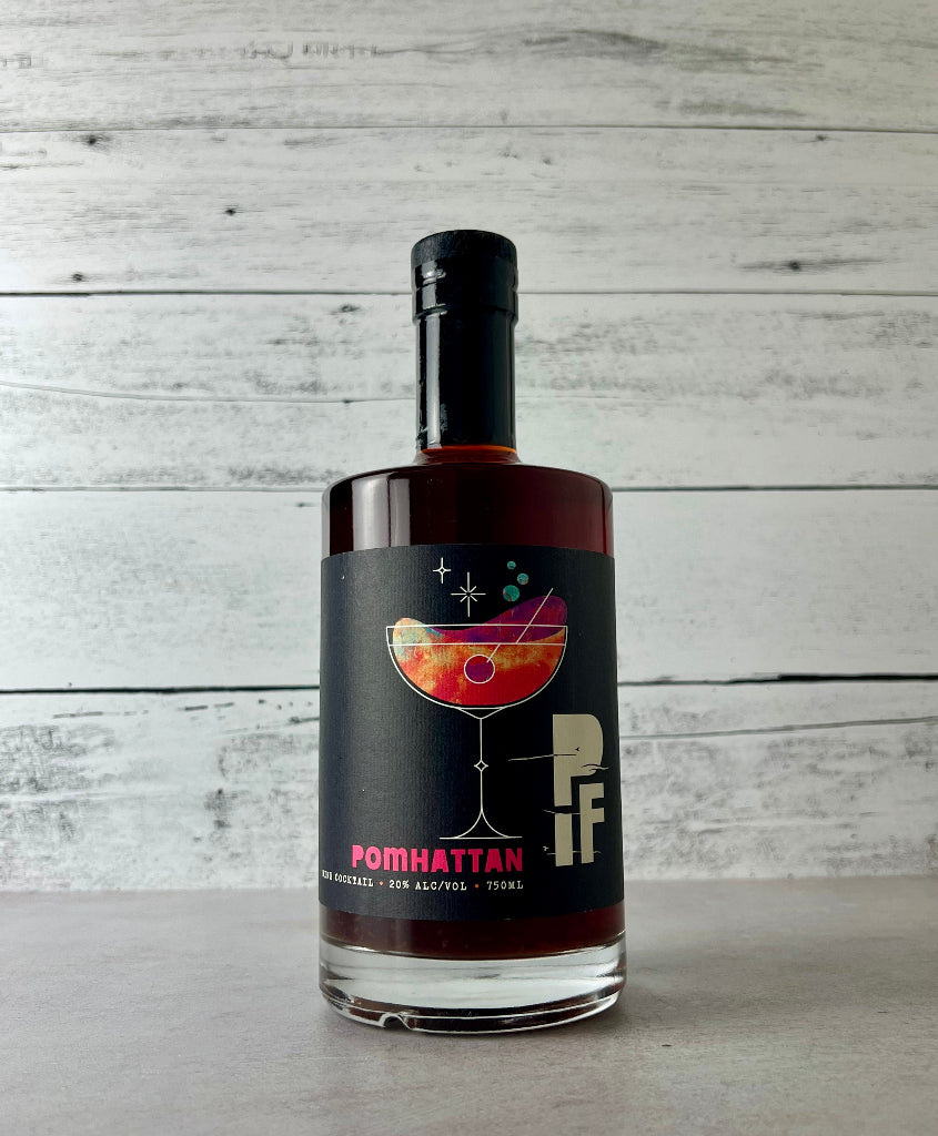 Photo of a 750 mL bottle of Presque Isle Farm (PIF) Cider - Pomhattan pommeau cocktail