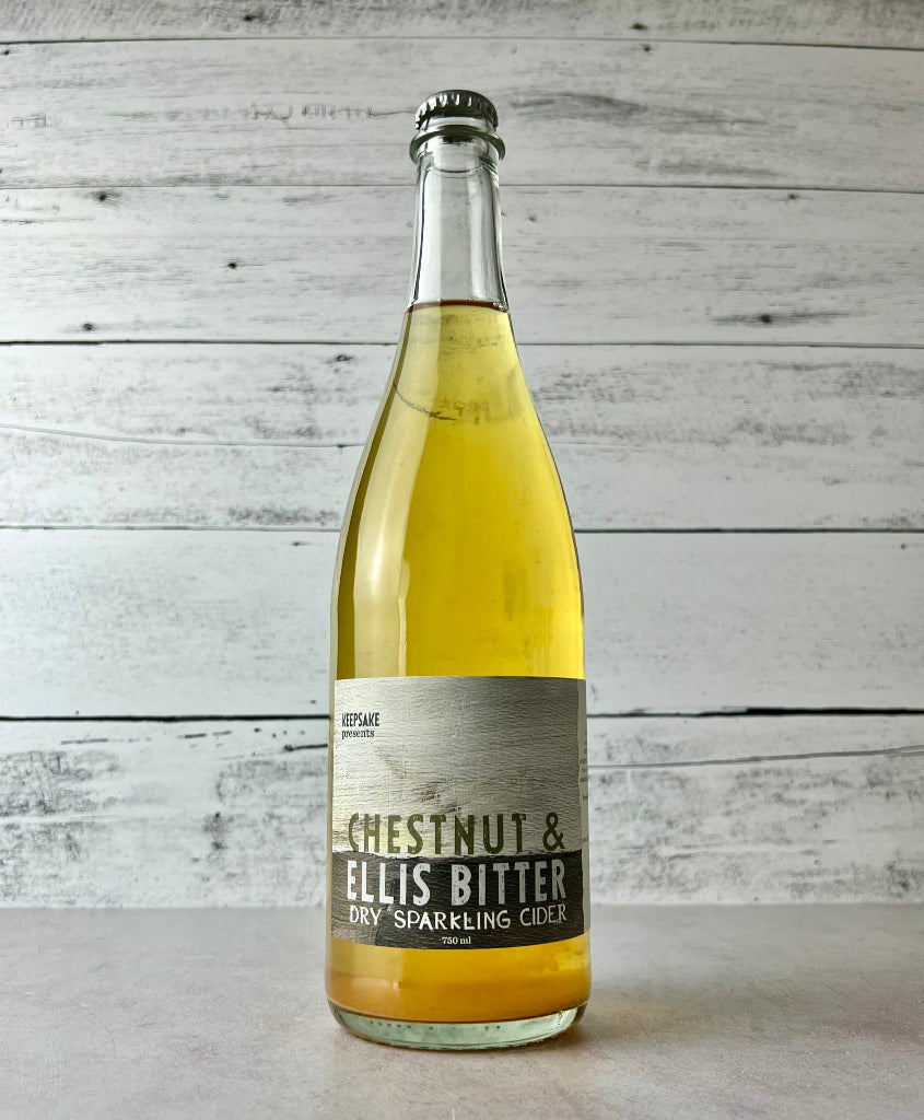 750 mL bottle of Keepsake Cider Chestnut & Ellis Bitter - Dry Sparkling Cider