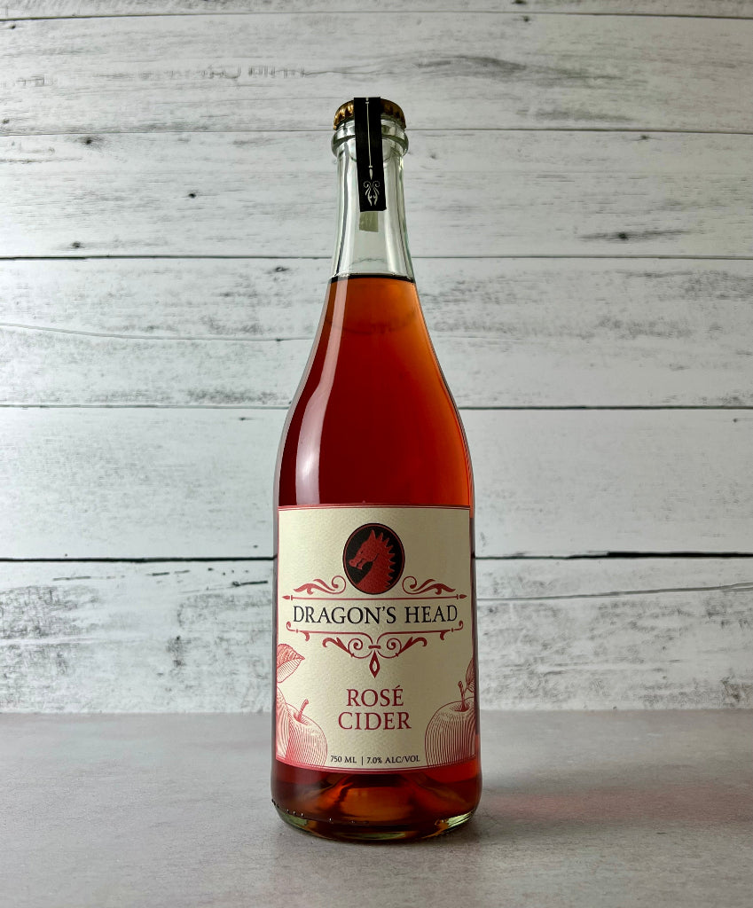 Photo of a 750 mL bottle of Dragon's Head Rosé Cider - Red-fleshed cider