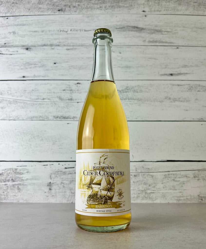 Photo of a 750 mL bottle of Puget Sound Cider Company Harrison Heritage Style Cider