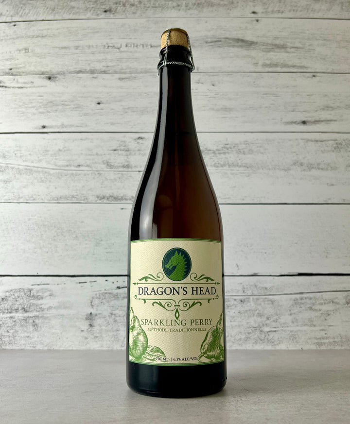 Photo of a 750 mL bottle of Dragon's Head Sparkling Perry Methode Traditionelle with cork and cage top