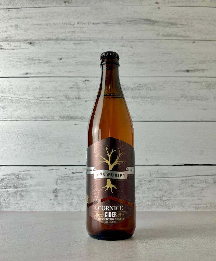 Photo of a 500 mL bottle of Snowdrift Cider Cornice Barrel Aged Cider - Made with traditional cider apples