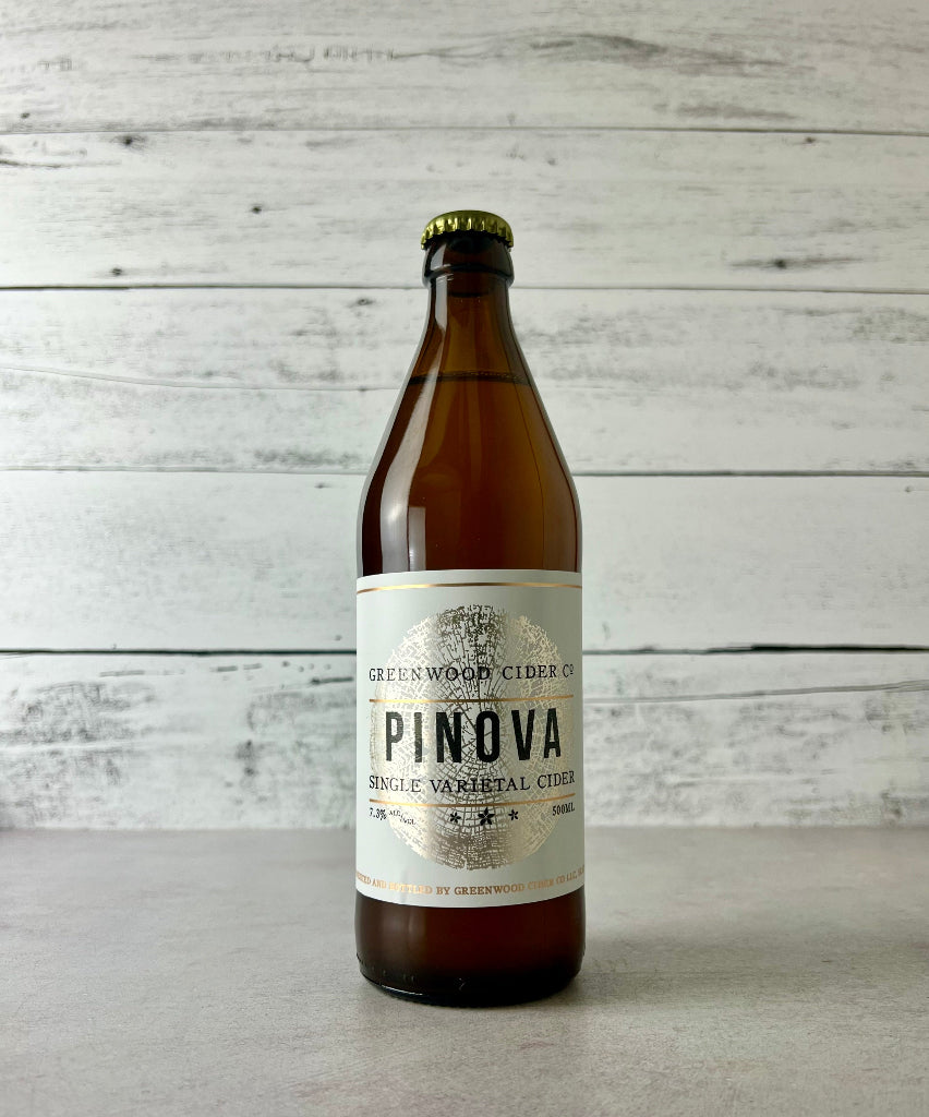 Photo of a 500 mL bottle of Greenwood Cider Pinova