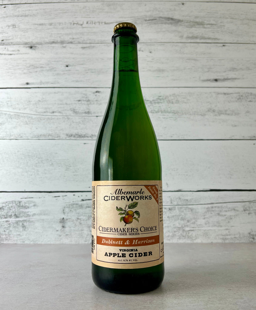 Photo of a 750 mL bottle of Albemarle Ciderworks Cidermaker's Choice Cider Series Dabinett & Harrison Virgina Apple Cider