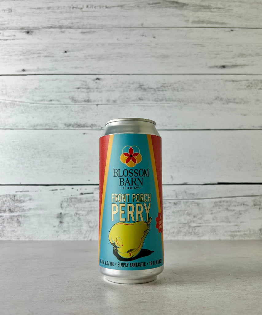 Photo of a 16 oz can of Blossom Barn Cidery Front Porch Perry