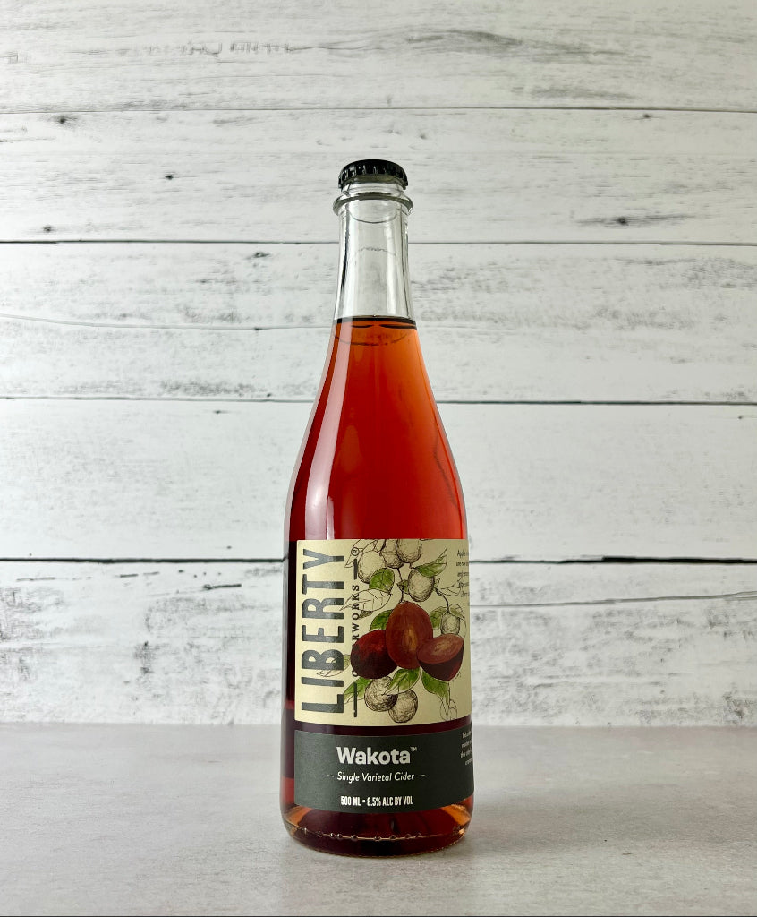 Photo of a 500 mL bottle of Liberty Ciderworks Wakota Single Varietal Cider