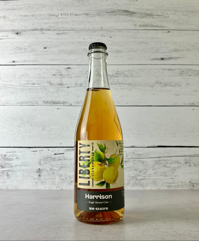 Photo of a 500 mL bottle of Liberty Ciderworks Harrison Single Varietal Cider