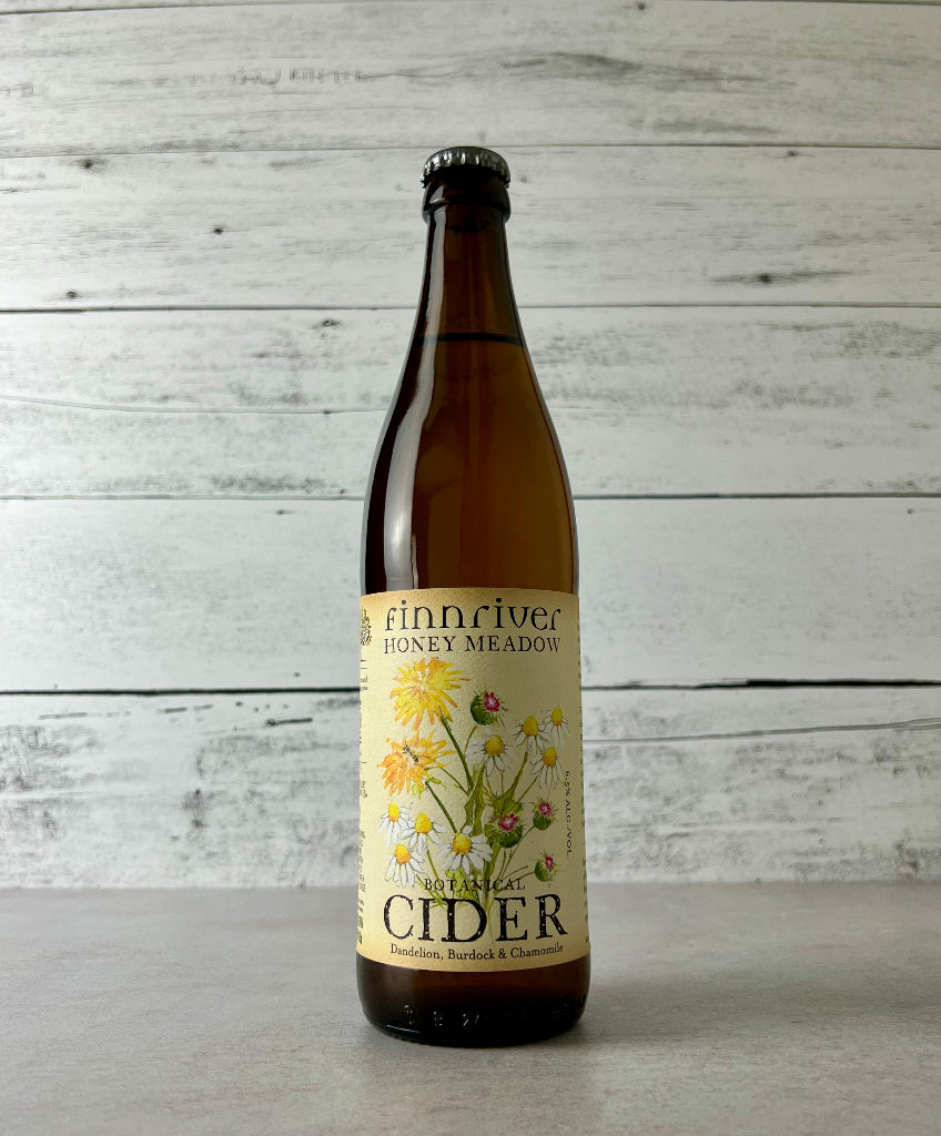 Photo of a 500 mL bottle of FInnriver Honey Meadow Botanical Cider - Dandelion, Burdock, & Chamomile