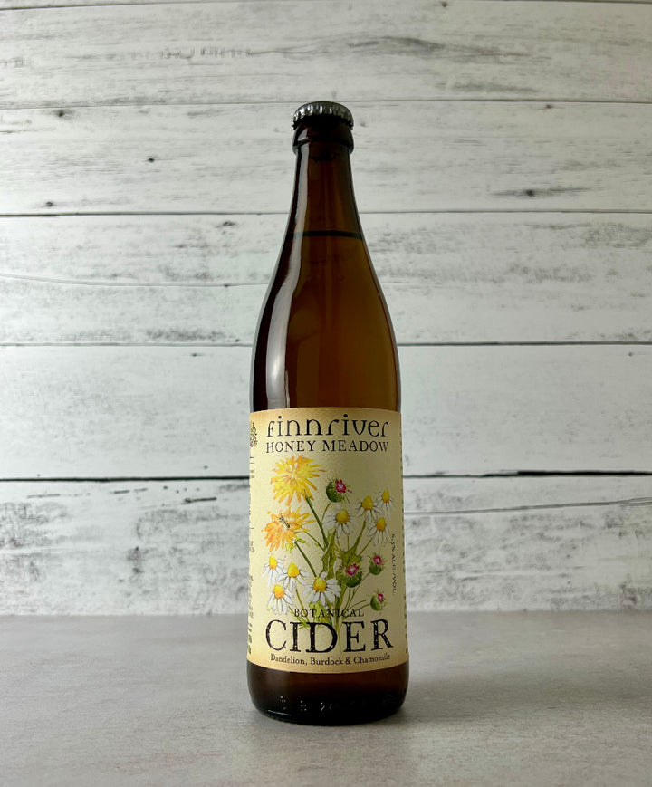 Photo of a 500 mL bottle of FInnriver Honey Meadow Botanical Cider - Dandelion, Burdock, & Chamomile