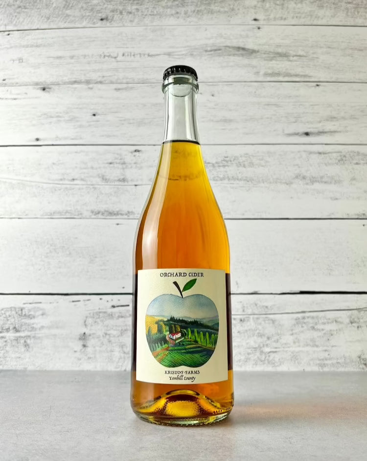 750 mL clear bottle of Kristof Farms Orchard Cider