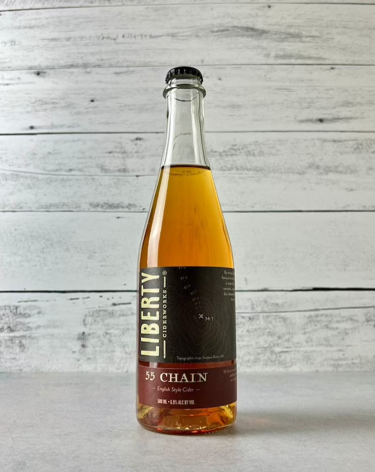 500 mL bottle of Liberty Ciderworks 55 Chain - English Style Cider