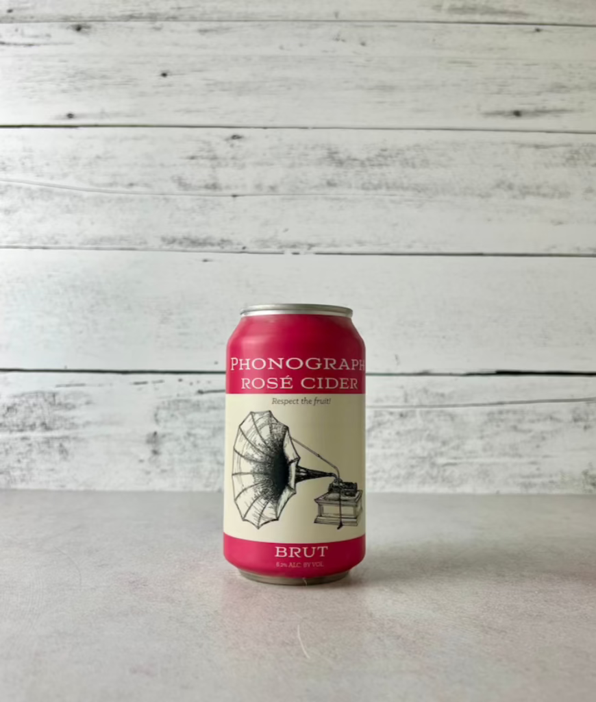 12 oz pink can of Phonography Rosé Cider Brut