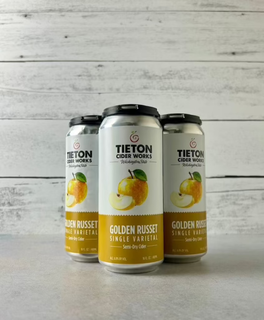 4-pack of 16 oz cans of Tieton Cider Works Golden Russet Single Varietal - Semi-Dry Cider