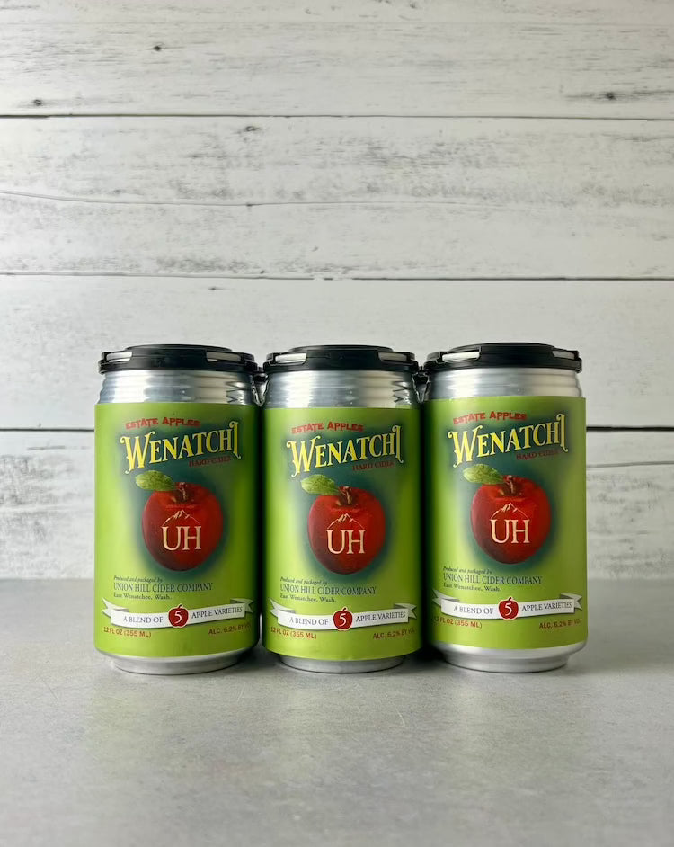 6-pack of 12 oz cans of Union Hill Estate Apple Wenatchi cider - A blend of 5 apple varieties 