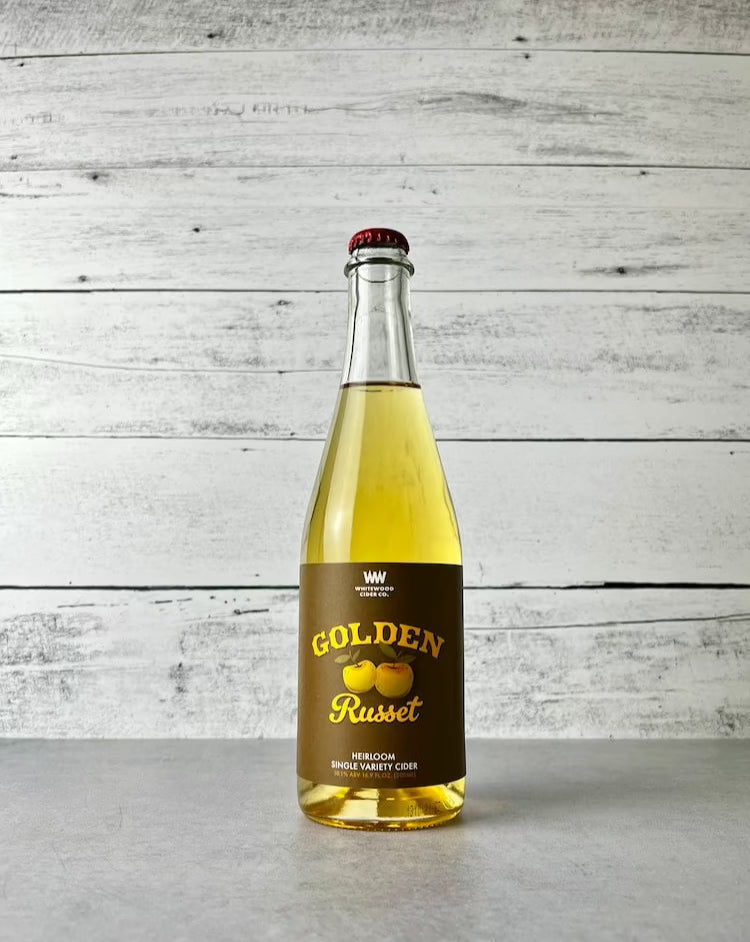 500 mL bottle of Whitewood Cider Golden Russet Single Variety Cider