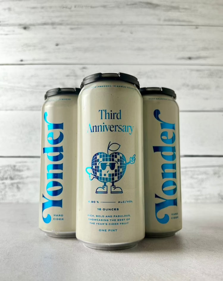 4-pack of 16 oz cans of Yonder Third Anniversary cider