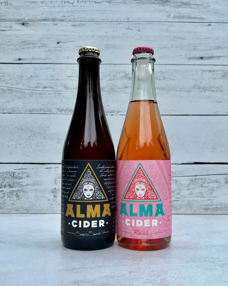 Two 500 mL bottles of Alma Cider - Semi-Sweet and Rosé