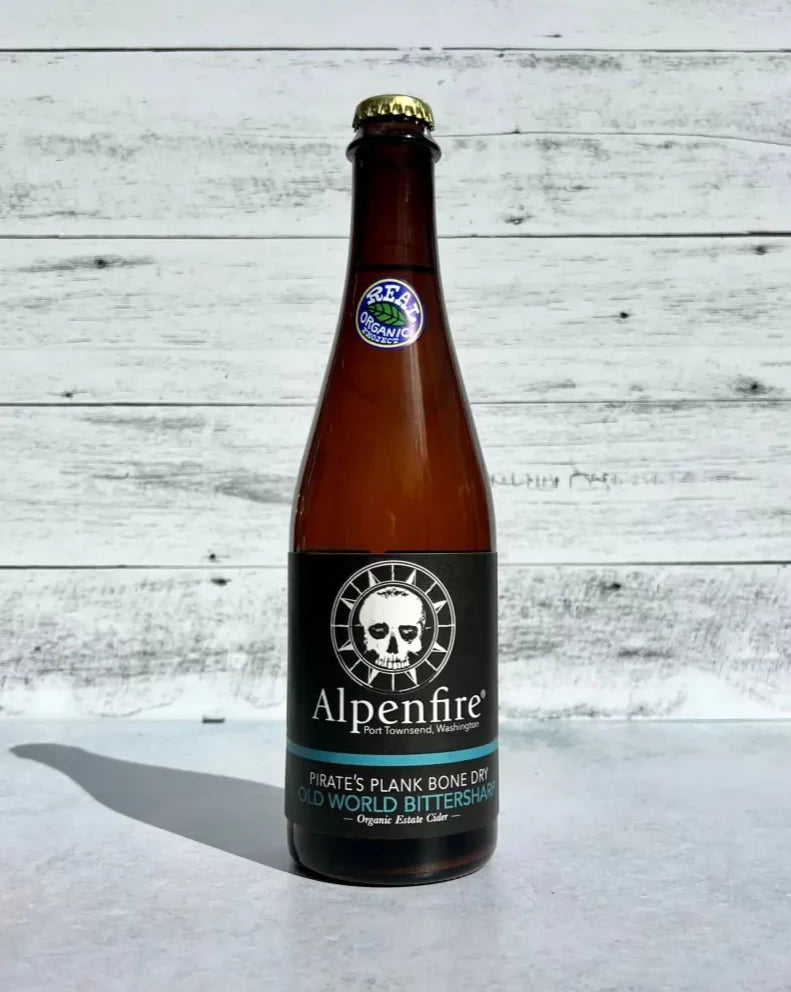 500 mL bottle of Alpenfire Cider Pirate's Plank Bittersharp Organic Cider