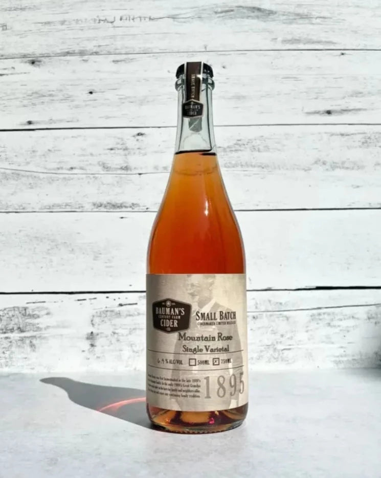 750 mL bottle of Bauman's Cider - Small Batch - Mountain Rose Single Varietal pink cider