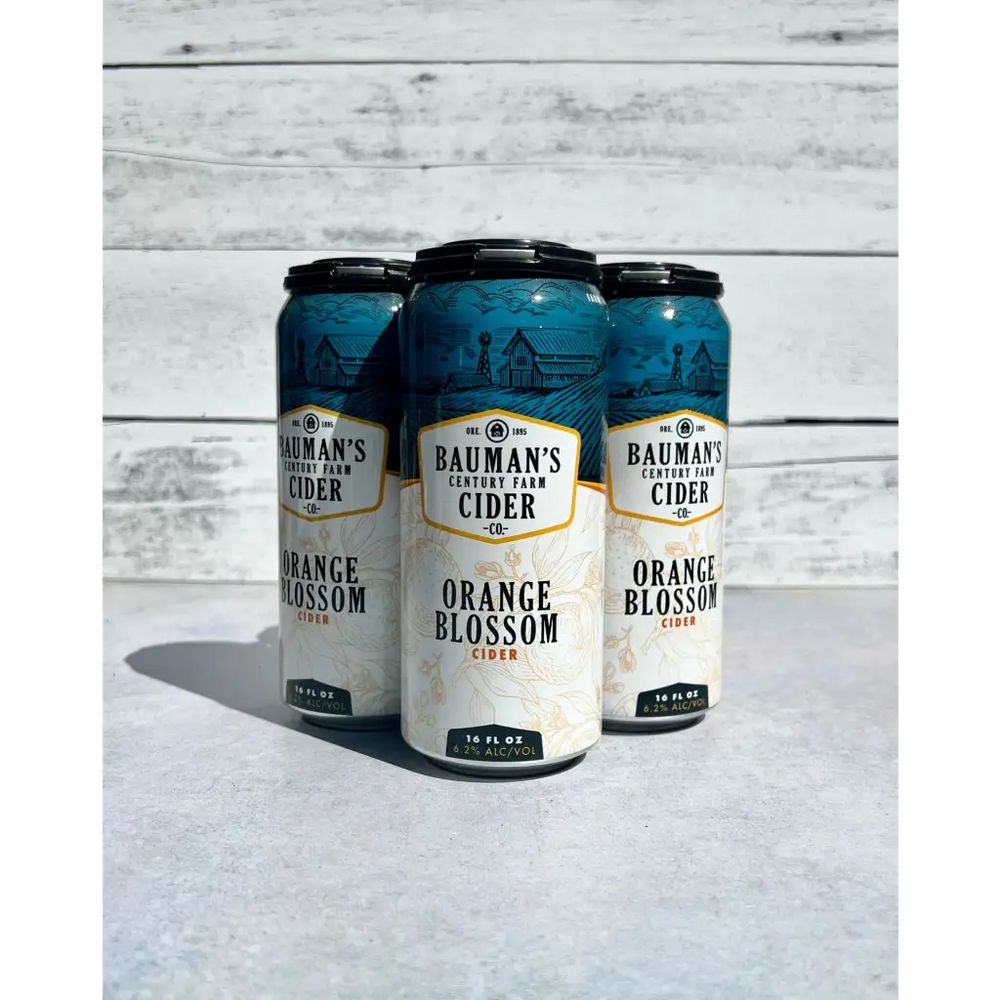 4-pack of 16 oz cans of Bauman's Cider Orange Blossom