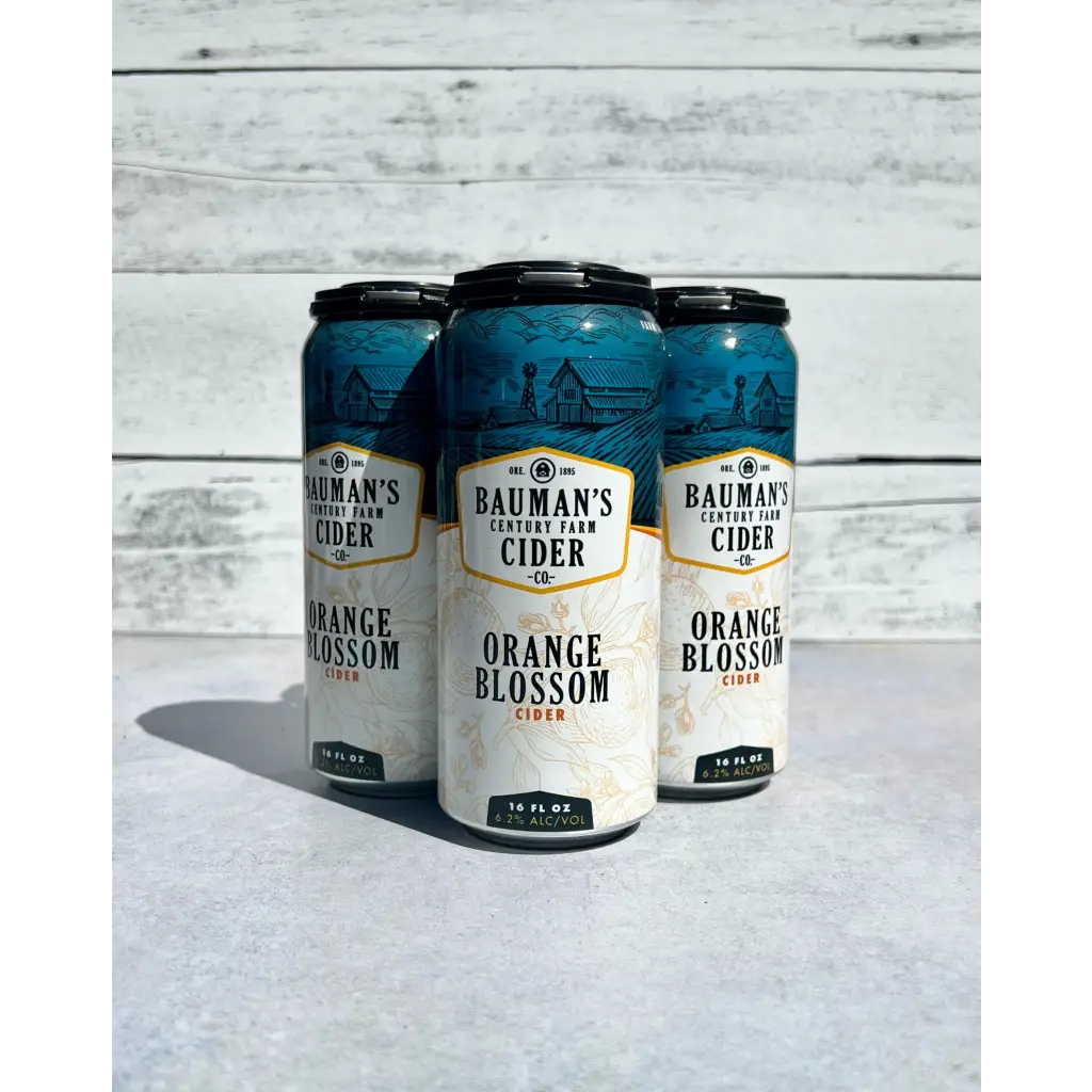 4-pack of 16 oz cans of Bauman's Cider Orange Blossom