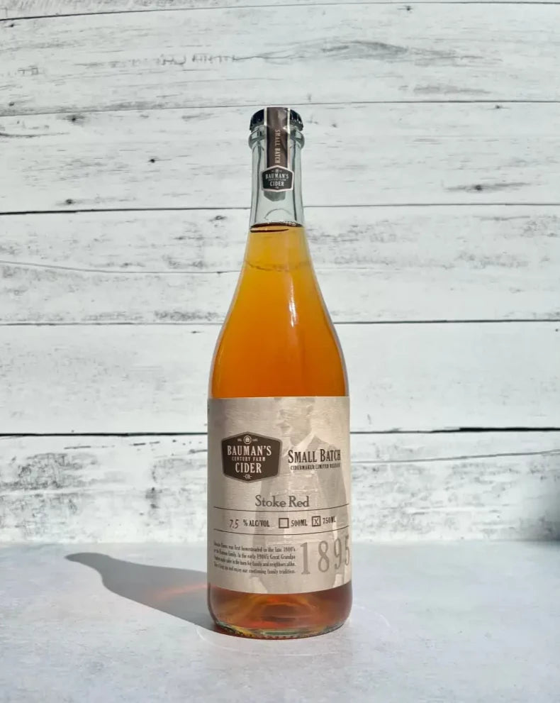 750 mL bottle of Bauman's Cider - Small Batch - Stoke Red cider